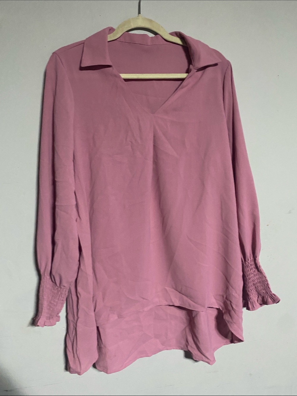 Women's Pink V-Neck Long Sleeve Blouse